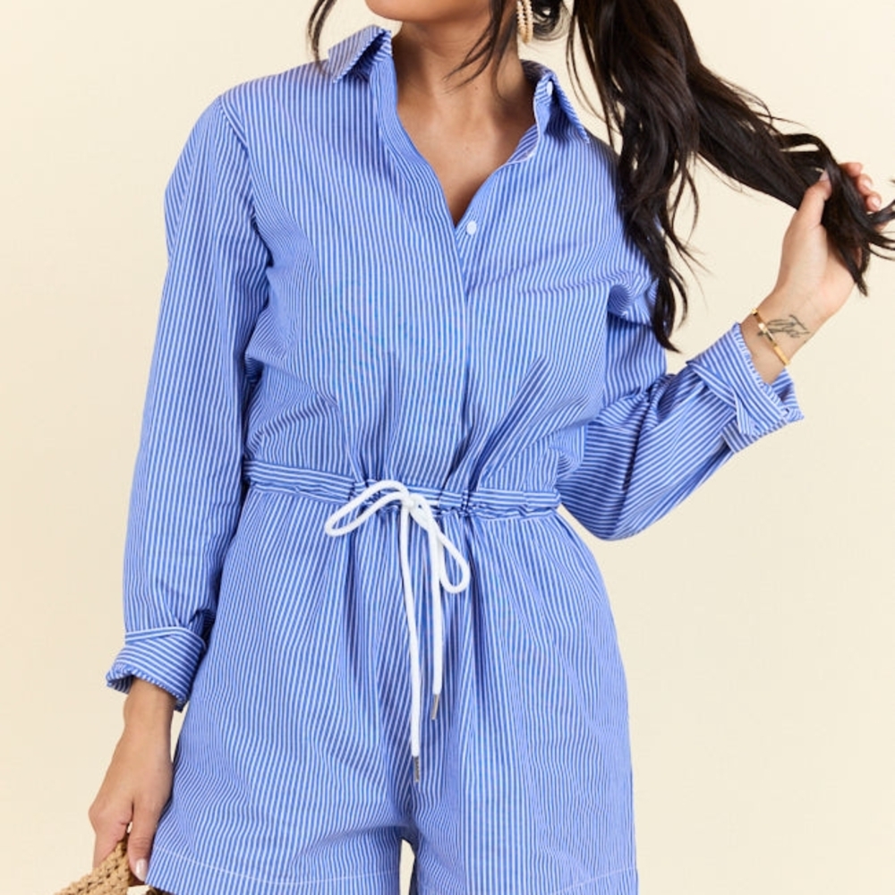 Pink Lily Blue and White Striped Jumpsuit
